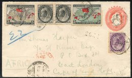 1899 3c Postal Stationery Envelope, Uprated With 1897-98 ½c (2), 2c, 1898 Map 2c (2 Distinct Shades), Registered To Cape - Otros & Sin Clasificación