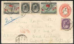 1899 3c Postal Stationery Envelope, Uprated With 1897-98 ½c (2), 2c, 1898 Map 2c (2 Distinct Shades), Registered To Cape - Other & Unclassified