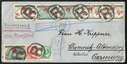 1907 Blue Registered Cover To Germany Bearing 2c Map (6) - Two Distinctive Shades, 1903 1c & 2c, All Tied By Bold 'R' In - Otros & Sin Clasificación