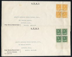 1926 Two O.H.M.S Envelopes Addressed To London & Franked Admiral Coil Issue Sold In Sheet Format, 1c Chrome Yellow Imper - Other & Unclassified