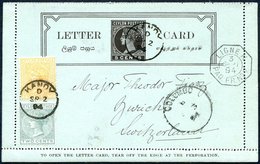 1894 Sept 2, 5c Letter Card Sent To Zurich, Uprated With QV 2c Grey & 8c Orange Tied By Kandy C.d.s, Columbo Cds & 'Lign - Sonstige & Ohne Zuordnung