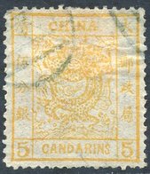 1878-83 Narrow Setting 5c Yellow, Good Used Oval H/stamp In Blue, SG. 3a. Cat. £550 (1) - Other & Unclassified