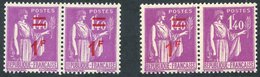 1941 1f On 1f.40 Horizontal Pair With Left Stamp Surcharge Omitted, A Normal Pair Accompanies. Maury 484f. (4) Cat. 2150 - Other & Unclassified