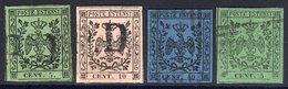 MODENA 1852-57 Arms (no Stop) 5c & 10c, 40c On Deep Blue (with Stop) 5c, All Good To Large Margins, FU. (4) Cat. £480+ - Other & Unclassified