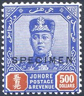 JOHORE 1926 MSCA $500 Blue & Red Optd SPECIMEN, Fine & Fresh, SG.128s. Cat. £1300 - Otros & Sin Clasificación