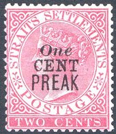 PERAK 1887-89 1c On 2c Bright Rose Surch Type 32 With Variety 'Preak For Perak', Unused Example With Horizontal Crease,  - Other & Unclassified