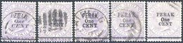 PERAK 1891 Straits Stamps Surcharged With Perak At The Top, 1c On 6c Lilac Set Of Five Different Surch, VFU, SG.43/7. Ca - Other & Unclassified