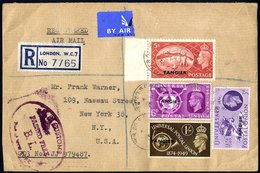 TANGIER 1954 Cover Sent Registered Airmail To The USA With GB Overprinted 5s & UPU 3d, 6d & 1s Canc. 28 AP 54. US 'Passe - Autres & Non Classés