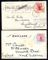 1905 PPC Franked 1d Universal Tied RMS Sierra In Blue, 1904 PPC Franked 1d Universal Tied RMS Ventura In Orange. Very At - Autres & Non Classés