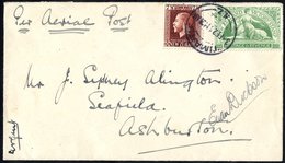 1921 Feb 3rd Canterbury Aviation Co 4th Flight Timaru - Ashburton, Pilot Signed Euan Dickson, Cover With Part Of Enclose - Other & Unclassified