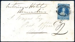 1871 Envelope From Waikouaiti To Clyde Post Office And Redirected To Dunedin, Bearing 2d Blue SG. 115 With Indistinct Ob - Otros & Sin Clasificación