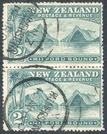 1898 2/- Milford Sound In The Grey-green Shade In A Superb Used Vertical Pair, Each Stamp Cancelled PALMERSTON N. 16 MR  - Otros & Sin Clasificación