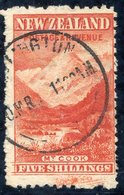 1902-07 5/- Mount Cook With Upright Watermark Fine Used With Large Bottom Margin, Showing Part Offset Of The Bottom Port - Sonstige & Ohne Zuordnung