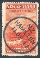 1902-07 5/- Mount Cook In The Deep Carmine-red Shade With Upright Watermark Very Fine Used With HAMILTON 11 DE 11 Cds. S - Otros & Sin Clasificación