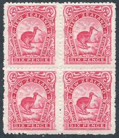 1907-08 6d Kiwi, A M Block Of Four Ex CP, The Top Left Hand Stamp Shows Doubling In The Top Third Of The Design And To T - Autres & Non Classés