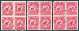 1907-08 6d Kiwi, Three Blocks Of Four In Pale Carmine-pink, Carmine Pink And Deep Aniline Pink, Two Stamps UM On The Fir - Otros & Sin Clasificación