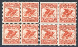 1907-08 1/- Huia, Two Blocks Of Four In Orange-red And Red-orange, Very Distinctive Although Unlisted In CP. 2 Stamps Ar - Autres & Non Classés