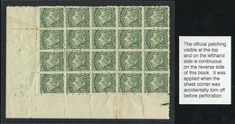 1900 ½d Mount Cook Perf. 11 Green Shade In A Spectacular Top Left Corner Block Of 20 - During Printing The Corner Was To - Autres & Non Classés