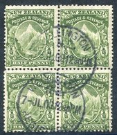 1907-08 ½d Mount Cook Perf. 14 X 15 In A Brilliant Used Block Of Four Showing Perf. 14 X 15 Over 14 X 15 By Two Differen - Otros & Sin Clasificación