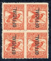 1907-11 1/- Kea And Kaka In A UM Block Of Four, Very Fresh, SG. O65 Cat. £440, CP EO18e Cat. $3900. - Autres & Non Classés