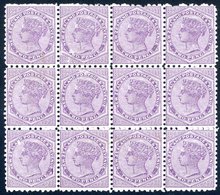 1895-97 P.10 X 11 2d Purple Die 3 Fresh M Block Of 12 (11 UM) Odd Minor Gum Crease, Trace Of Slight Abrasions, Generally - Sonstige & Ohne Zuordnung