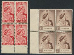 1948 Silver Wedding Set In Marginal UM, Blocks Of Four, SG. 165/6. Cat. £193 - Otros & Sin Clasificación