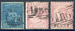 MAURITIUS USED IN SEYCHELLES 1859-61 6d Blue SG.Z2 Fine Four Margins, 1863-72 10d Maroon SG.Z25, 1876 ½d On 10d Maroon S - Otros & Sin Clasificación