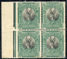 1926-27 ½d Black & Green, M Block Of Four From The Left Of The Sheet, Variety IMPERF BETWEEN Stamps & Margin, Toned Gum; - Sonstige & Ohne Zuordnung