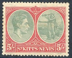 1938-50 5s Grey Green & Scarlet P.13 X 12 Showing 'break In Value Tablet' (unlisted) Similar To The Break On The 3d Valu - Other & Unclassified