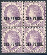 1882-84 6d Violet Block Of Four SG.28, Upper Right Stamp With Short Perf, Some Hinge Remnants. Cat. £200+ - Autres & Non Classés