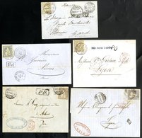 1865-75 Selection Of Five EL's To France, Franked 30c Sitting Helvetia With A Variety Of Shades & Cancels. (5) - Sonstige & Ohne Zuordnung