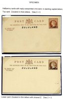 1893 GB Overprinted Reply Paid Cards (2 Different) Both H/stamped 'SPECIMEN'. One Card Has 'ZULULAND' In Thicker Letters - Otros & Sin Clasificación