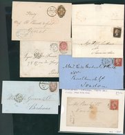 1840-1876 COVERS (6) Incl. Three Margined 1d Black On Cover From Chelmsford, 1857 1d Stars Tied Sideways Duplex Of Newca - Other & Unclassified