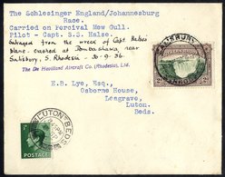 1936 Sept 29th Schlesinger Air Race England (Portsmouth) To Johannesburg Flown By Capt. S.S. Halses As Far As South Rhod - Otros & Sin Clasificación