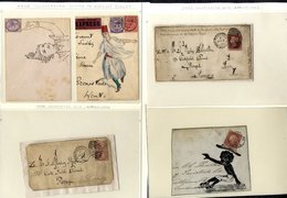 1870's-1912 Selection Of 6 Hand Illustrated Covers (3) & Fronts (3), All Bear Either Hand Painted Or Pen & Ink Illustrat - Otros & Sin Clasificación