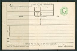 QV Telegraph Form 1s Green, Dated Die 23.3.85, Higgins TP8a Harrison & Sons Imprint, Cat. £200, Vertical Crease, Scarce. - Other & Unclassified