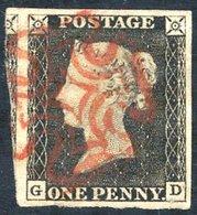 Plate 1a GD, Large Margined Example, Portion Of Adjoining Stamp Visible At Left Side, Cancelled By A Superb Red MC, Corn - Other & Unclassified