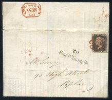 1840 May 20th Local London Cover Franked Pl. 3 (grey Black) BH Cut Close Under 'B', Square Tied By Fine Red  MC, Clear M - Otros & Sin Clasificación