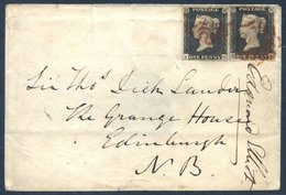 1840 Aug 18th Envelope From Rochdale To Edinburgh Franked By Two Examples From Pl.3 Letter IG & HE, Both Good Four Margi - Otros & Sin Clasificación