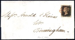 1840 Nov 5th Cover From Nottingham To Birmingham Franked Pl.4 JF, Good To Large Margins, Tied Red MC, Reverse Birmingham - Autres & Non Classés