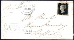 1840 July 6th Wrapper London To Sheffield Franked Pl.8 CK Four Margin Example Tied Red MC Just Tying The Stamp At The To - Other & Unclassified