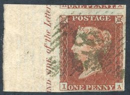 1841 1d Red Brown Pl.57 IA, Full Marginal Inscription Example With Green Irish Numeral Cancel, Portion Of Adjoining Stam - Autres & Non Classés