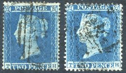 1854-55 2d Blue Pl. 4 TH Small Crown P.16 & 1855 2d Blue Pl. 4 TH Small Crown P.14, Each With Re-entry Second State Matc - Other & Unclassified