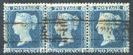 1855 Small Crown P.14 2d Blue Pl.4 OA/OC Horizontal Strip Of Three, Good U With Scots Local Cancel. SG.23 - Other & Unclassified