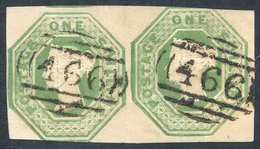 1847-54 1s Green Fine Looking Horizontal Pair Each With A Superb Barred Oval Numeral '466' For Liverpool, Touching To La - Sonstige & Ohne Zuordnung