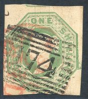 1847-54 1s Pale Green Large Margined Example Cancelled With Black Scots Numeral '174' Hawick, Also Bears Red Circular Ca - Other & Unclassified