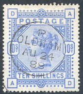 1883-84 10s Pale Ultramarine Superb Used With A 'Oldham/Au 24/88' Cds, A Fine Upright Strike. SG.183a Cat. £550 - Other & Unclassified