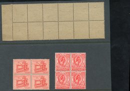 1911-12 Perforation Trials P. 15 X 14 Marginal Block Of 12 On Thick Card, Grover C Co Ltd  Block Of Four In Red & Harris - Autres & Non Classés