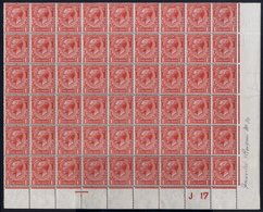 1912 Royal Cypher 1d Bright Scarlet Wmk Inverted & Reversed Superb UM (3 X Mounted) 'J 17' Control Block Of 54, (some Pe - Autres & Non Classés