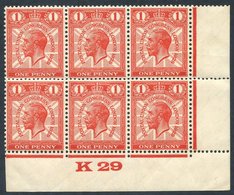 1929 PUC 1d K29 Control Block Of 6 (Spec NComb6d) SG.435 R19/12 Showing 'broken Wreath' Variety UM (gum A Little Toned). - Sonstige & Ohne Zuordnung